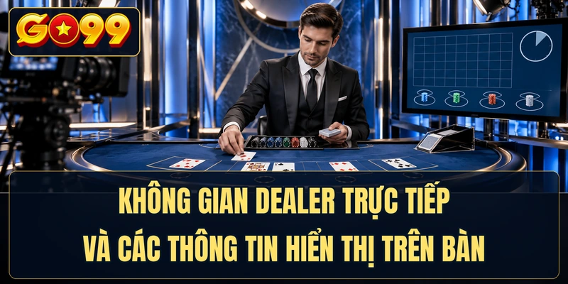 Không gian dealer trực tiếp và các thông tin hiển thị trên bàn